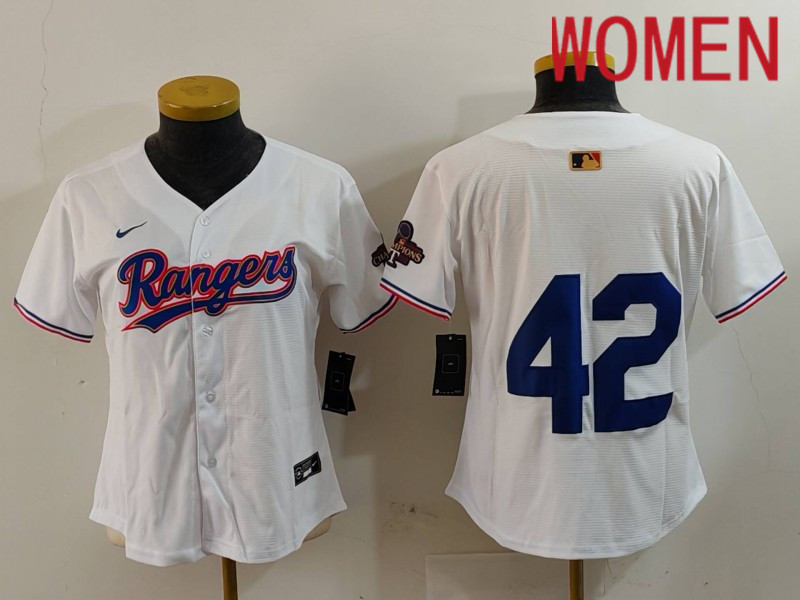 Women Texas Rangers 42 No Name White Game Nike 2024 MLB Jersey style 912